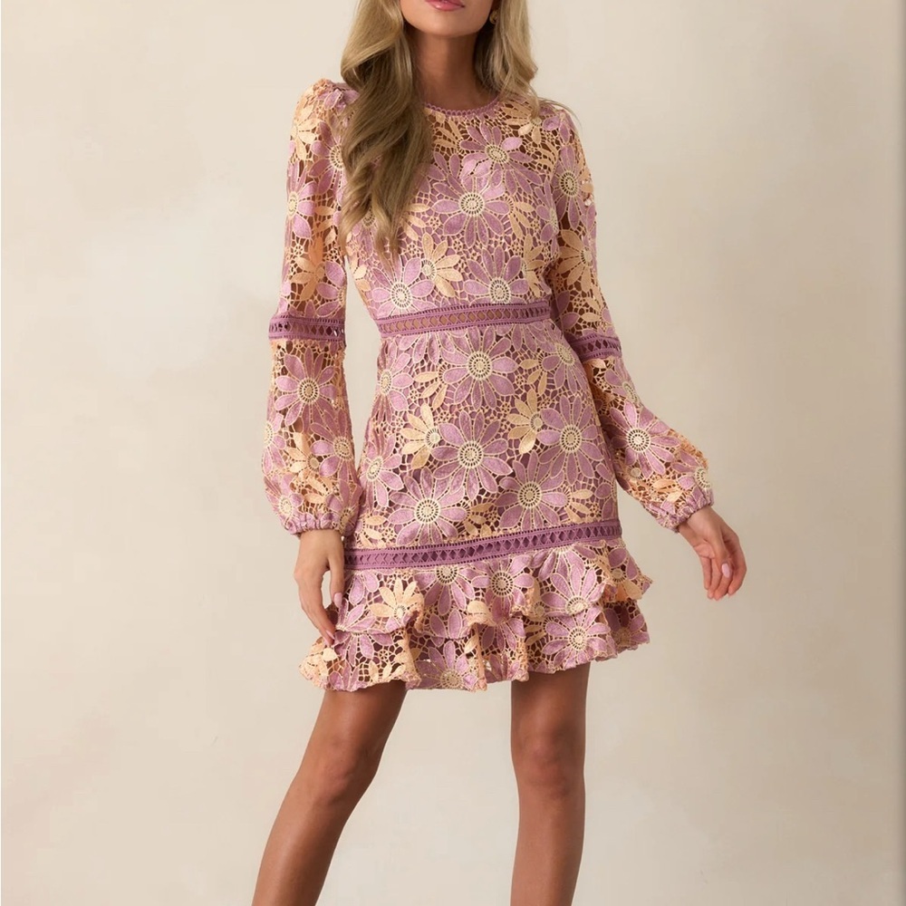 NWOT…..RED DRESS BOUTIQUE Crocheted Floral Ruffle Dress